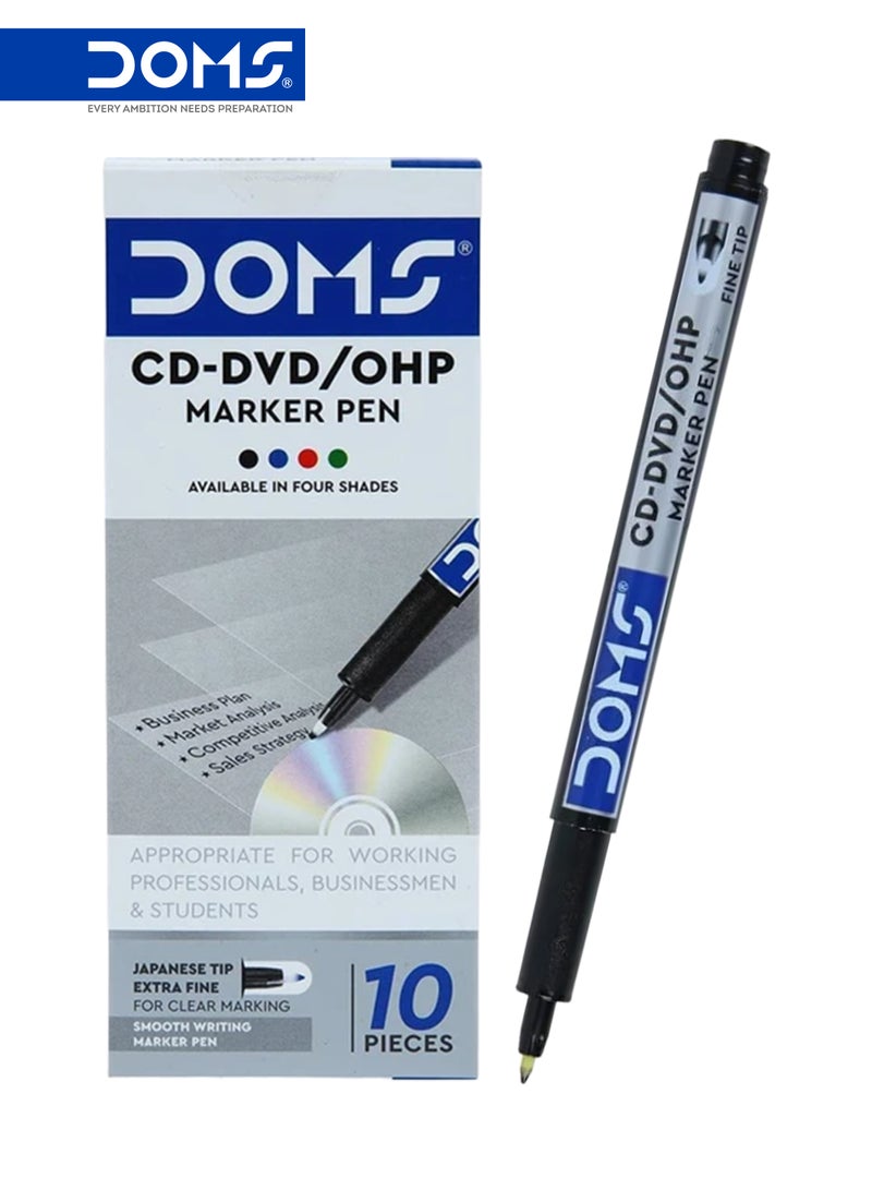 DOMS CD Marker Pen, Fine Tip, Black Permanent Ink, Smooth Writing Pack of 10 - Image 1